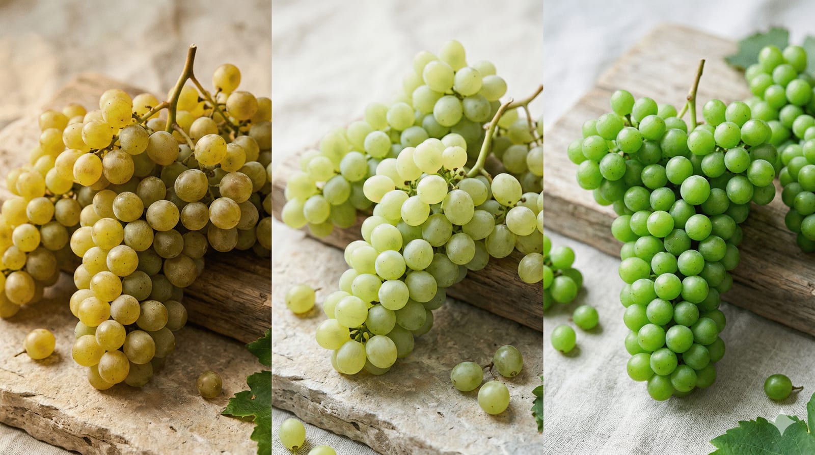 Cachos de uvas verdes portuguesas, típicas das vinhas do Douro e Vinho Verde